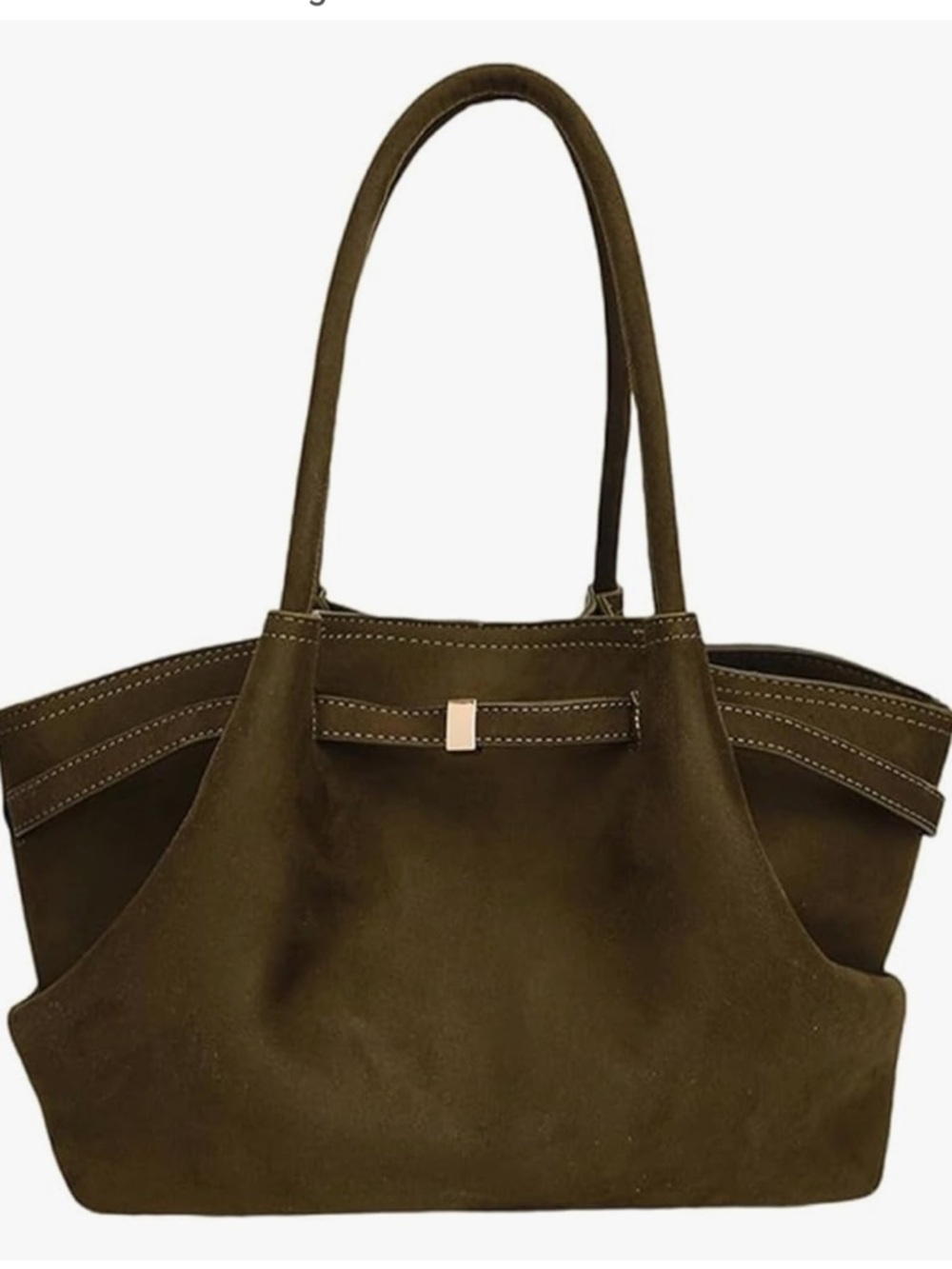 Women's Faux Suede Tote Bag in Olive Brown